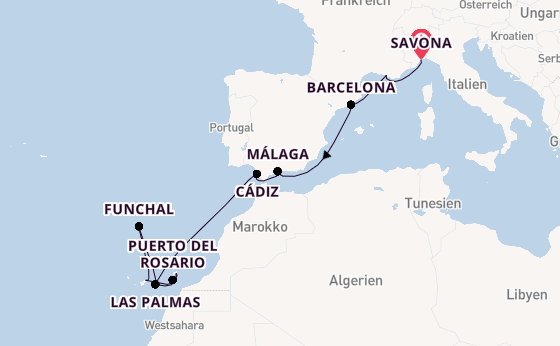 Kanarische Inseln ab Savona, Italien auf der Costa Smeralda
