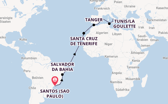 Transatlantik ab Santos (Sao Paulo), Brasilien auf der MSC Virtuosa