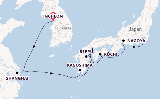 Japan ab Incheon, Südkorea auf der Riviera