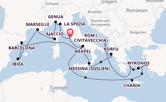 Mittelmeer ab Civitavecchia (Rom), Italien auf der Sun Princess