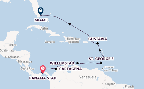 Caribbean vanaf Panama Stad, Panama met de Seven Seas Grandeur
