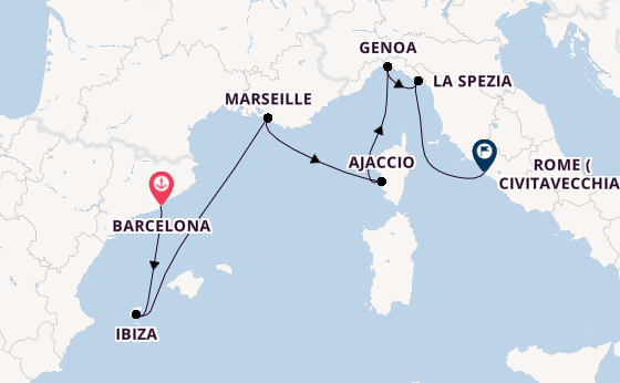 Western Mediterranean from Barcelona, Spain with the Sun Princess