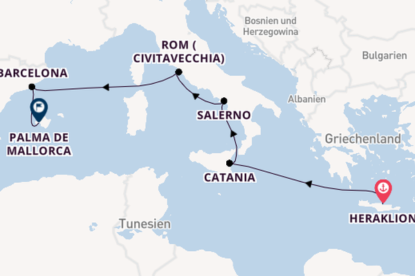 Westliches Mittelmeer ab Heraklion, Griechenland auf der Mein Schiff 5