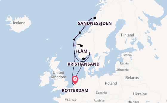 Noorwegen vanaf Rotterdam, Nederland met de Rotterdam