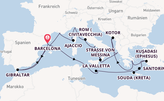 Mittelmeer ab Barcelona, Spanien auf der Oosterdam