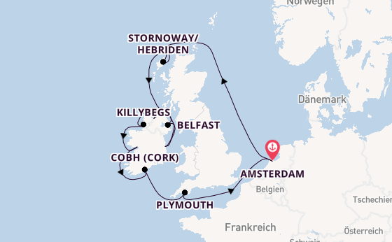 Britische Inseln ab Amsterdam, Niederlande auf der Zuiderdam