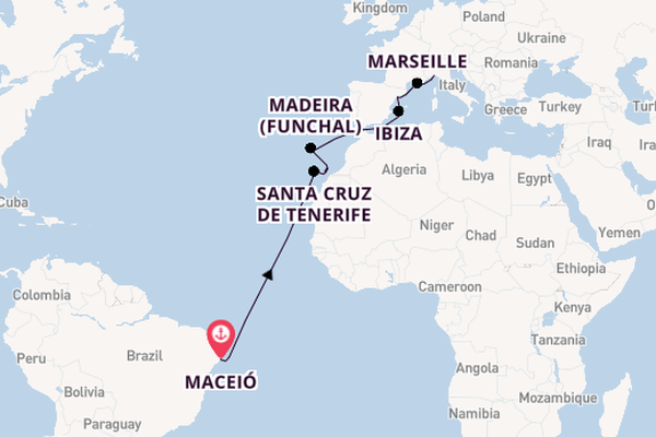 Transatlantic & Repositioning from Maceió, Brazil with the MSC Splendida