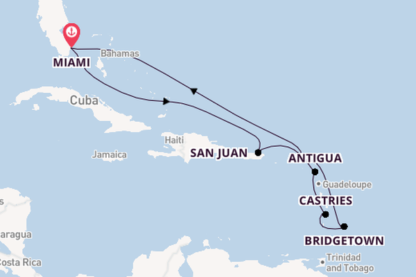 Caribbean from Miami, Florida, USA with the Queen Elizabeth