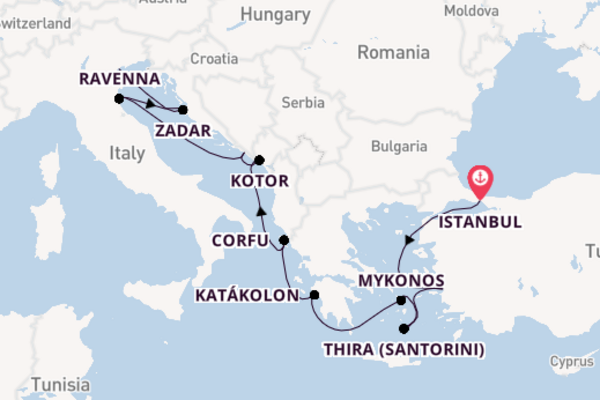 Middellandse Zee vanaf Istanbul, Turkije met de Norwegian Viva