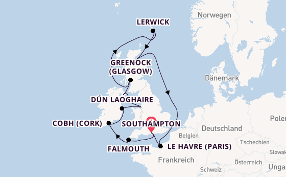 Britische Inseln ab Southampton, Großbritannien auf der Majestic Princess