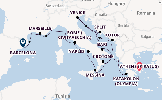 Mediterranean Sea from Athens (Piraeus), Greece with the Viking Mars