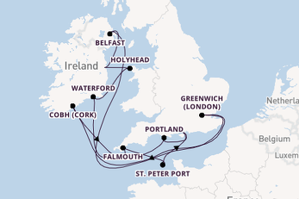 Cruise naar Southampton (Londen) via Falmouth