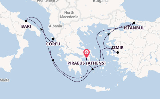 Mediterranean from Piraeus (Athens), Greece with the MSC Lirica
