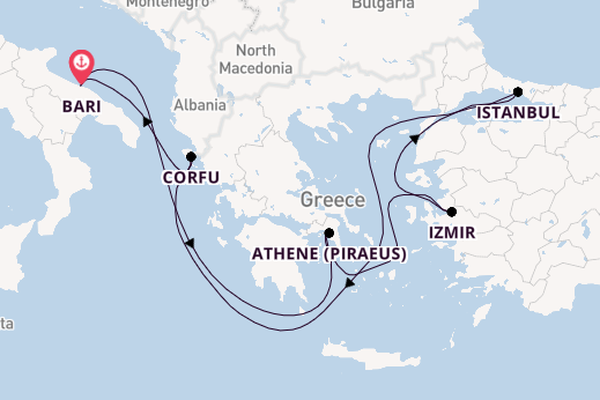 Middellandse Zee vanaf Bari, Italië met de MSC Sinfonia