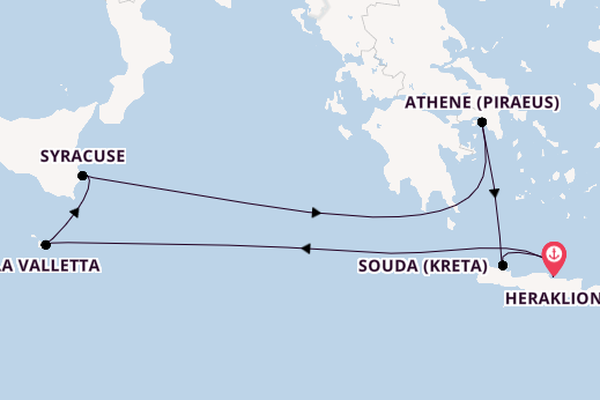 Middellandse Zee vanaf Heraklion, Griekenland met de Mein Schiff 5