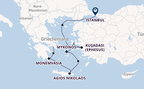 Östliches Mittelmeer ab Piräus (Athen), Griechenland auf der Seabourn Ovation