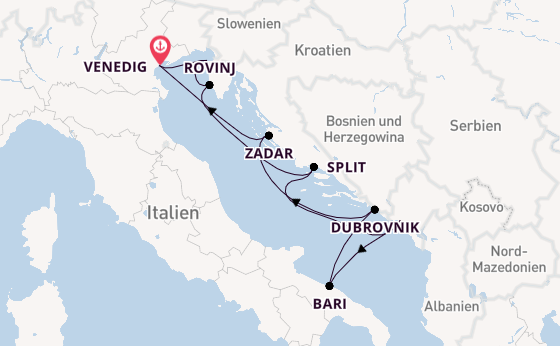 Mittelmeer ab Venedig, Italien auf der Silver Spirit
