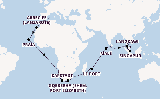 Südostasien ab Palma de Mallorca, Spanien auf der Mein Schiff 6