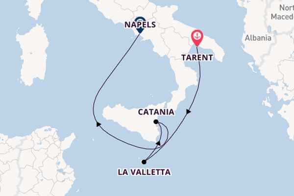 Westelijke Middellandse Zee vanaf Tarent, Italië met de Costa Serena