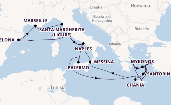 Mediterranean from Piraeus (Athens), Greece with the Sun Princess