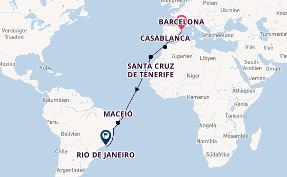 Transatlantik ab Barcelona, Spanien auf der EXPLORA II
