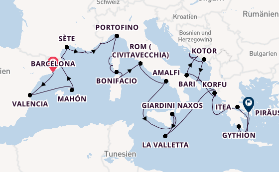 Mittelmeer ab Barcelona, Spanien auf der Seabourn Ovation
