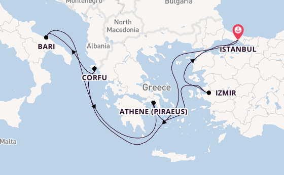 Middellandse Zee vanaf Istanbul, Turkije met de MSC Orchestra