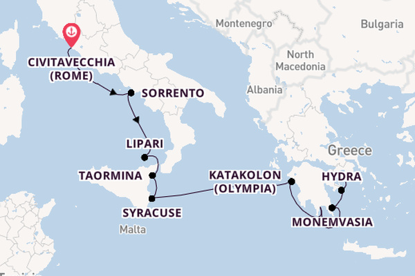 Middellandse Zee vanaf Civitavecchia (Rome), Italië met de Star Clipper