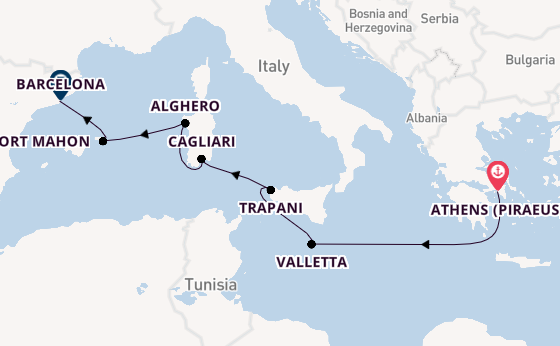 Western Mediterranean from Athens (Piraeus), Greece with the Seabourn Ovation 
