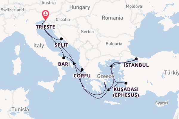 Mediterranean Sea from Trieste, Italy with the MSC Seaview