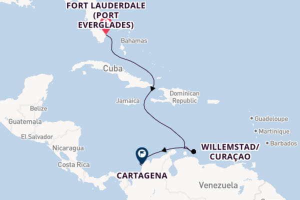 Trip from Fort Lauderdale (Port Everglades) to Cartagena via Oranjestad/Aruba