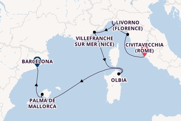 Westelijke Middellandse Zee vanaf Civitavecchia (Rome), Italië met de EXPLORA I