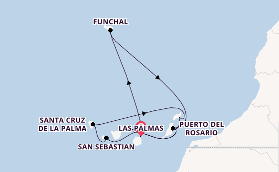 Canarische Eilanden vanaf Las Palmas, Gran Canaria, Spanje met AIDAstella