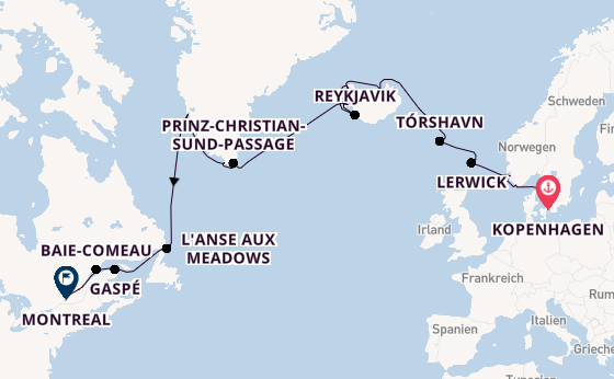 Transatlantik ab Kopenhagen, Dänemark auf der Seabourn Quest