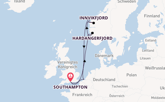 Norwegen ab Southampton, Großbritannien auf der Queen Anne