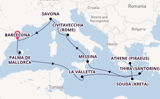Middellandse Zee vanaf Barcelona, Spanje met de Costa Fascinosa
