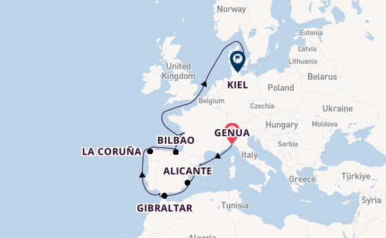 Westelijke Middellandse Zee vanaf Genua, Italië met de MSC Euribia