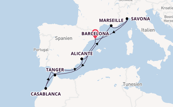 Westliches Mittelmeer ab Barcelona, Spanien auf der Costa Diadema