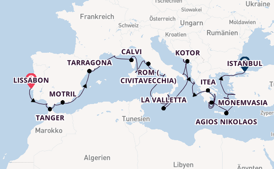 Mittelmeer ab Lissabon, Portugal auf der Seabourn Ovation
