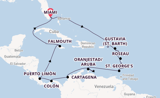 Caribbean from Miami, Florida, USA with the Seven Seas Voyager
