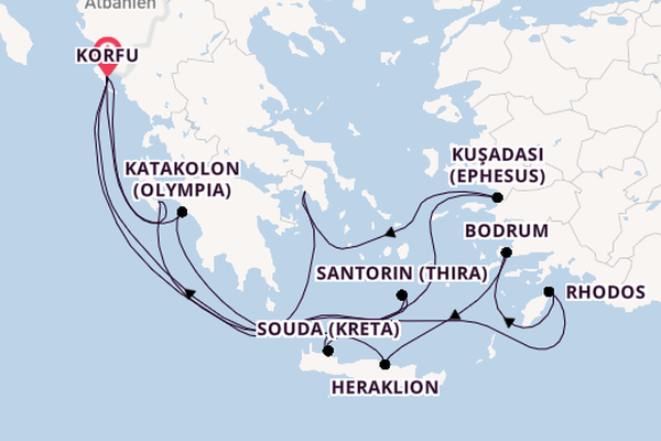 Östliches Mittelmeer ab Korfu auf AIDAblu