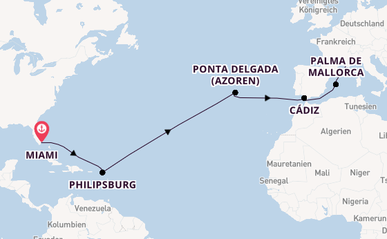 Transatlantik ab Miami auf der MSC Seashore