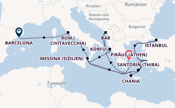 Mittelmeer ab Piräus (Athen), Griechenland auf der Sun Princess