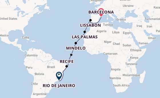 trans-Atlantisch vanaf Barcelona, Spanje met de Costa Favolosa