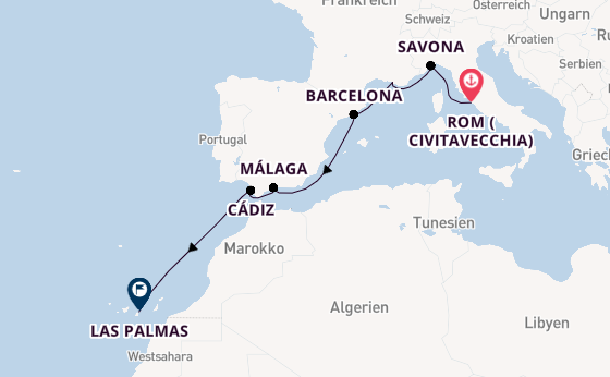 Westliches Mittelmeer ab Civitavecchia (Rom), Italien auf der Costa Smeralda