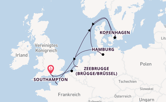 England ab Southampton, Großbritannien auf der Majestic Princess