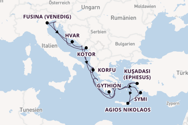 Östliches Mittelmeer ab Piräus (Athen), Griechenland auf der Seabourn Quest