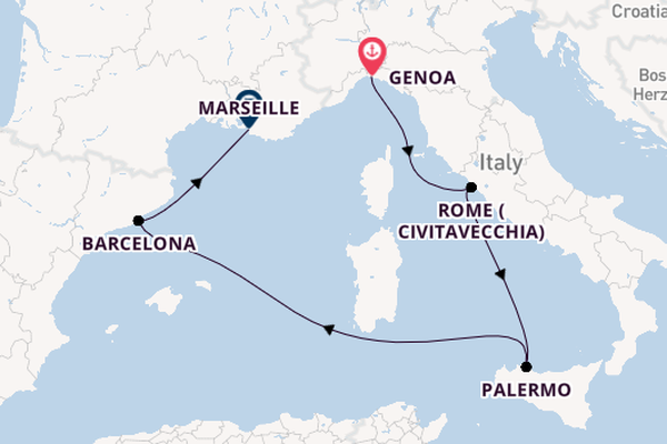 Western Mediterranean from Genoa, Italy with the MSC Splendida