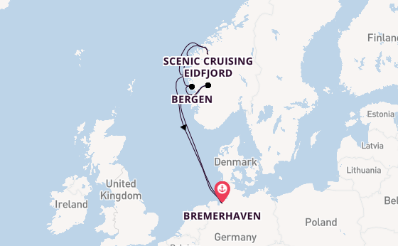 Noorwegen vanaf Bremerhaven, Duitsland met de Amadea