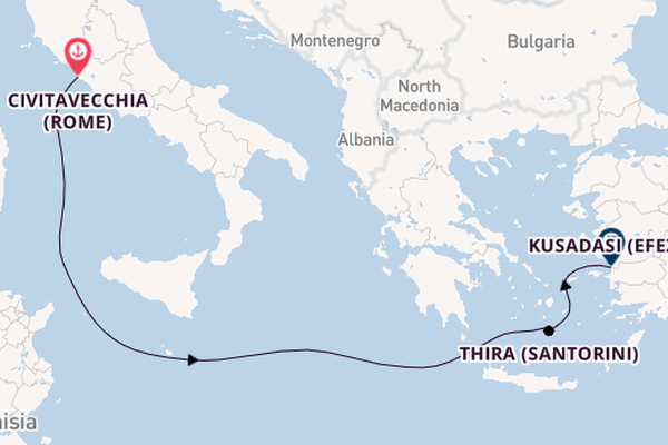 Middellandse Zee vanaf Civitavecchia (Rome), Italië met de MSC Divina